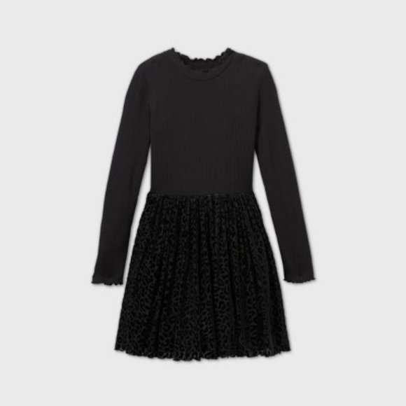 art class Other - Girls Leopard Print Long Sleeve Velvet Dress